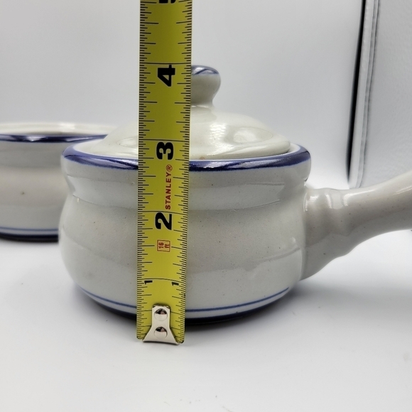 Vintage Blue Trim Handled Stoneware Soup Crocs Made in Taiwan - set of 2 - Picture 5 of 5